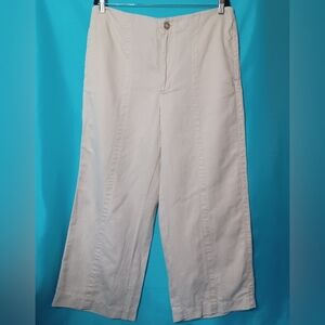 Loft Women's Cream Linen Blend Wide Leg Pants. Size 14